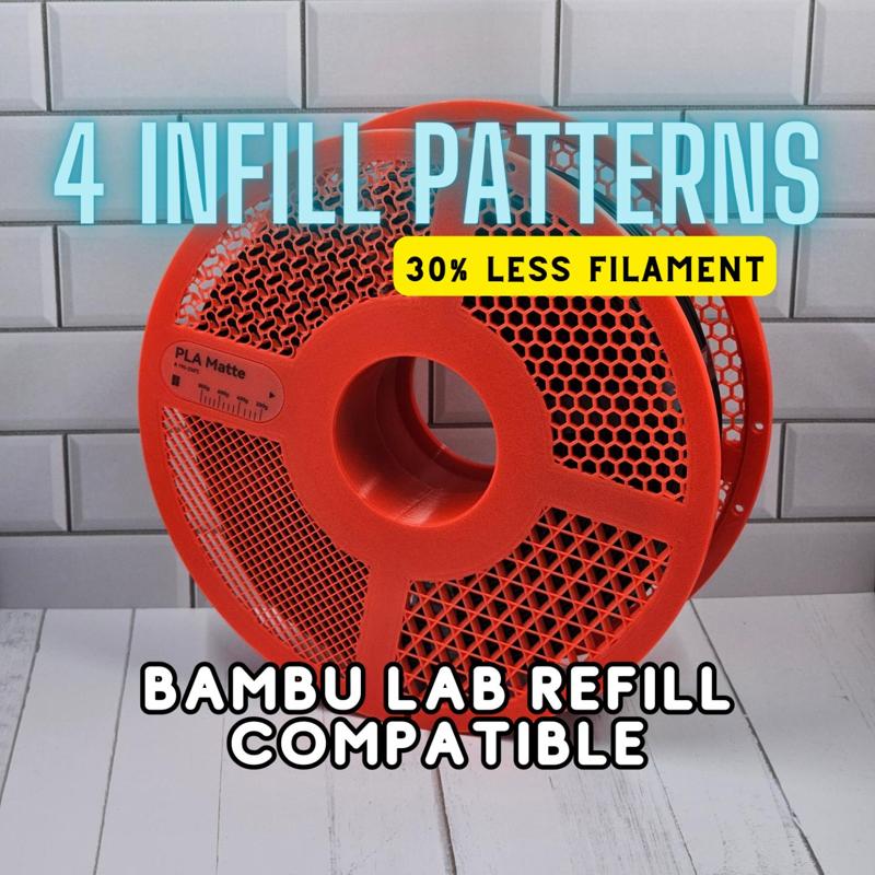 4 Infill Patterns Reusable Spool - Bambu Lab Refill Compatible - Filament Saver