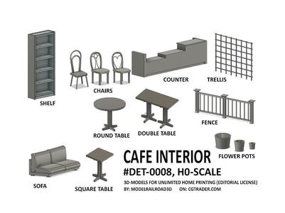 DET-0008 Cafe interior set 16 items H0-scale
