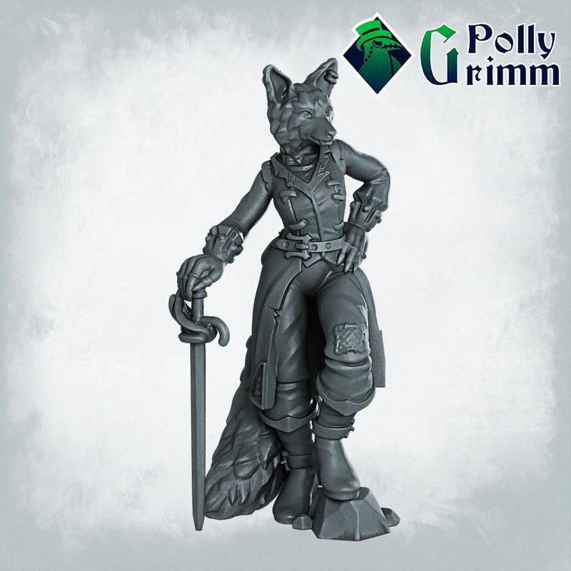 Fantasy and historic miniatures for tabletop games. Lupin set. Three form, beastman. Pirate, lady-thief, trickster with a rapier 