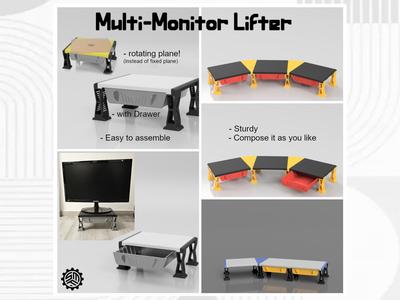 Multi-Monitor Lifter (+drawer + Rotating plate)