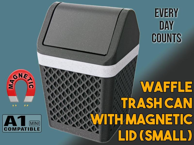 Waffle trash can with magnetic lid - Small