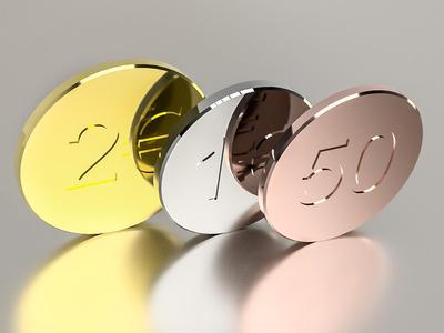 Simple Euro Coins (50cent, 1€, 2€)