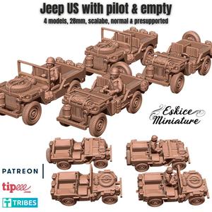 Jeep US WW2 with pilot & empty - 28mm