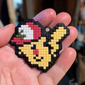 Pixel Ash's Cap Pikachu (Coloured + Keychain)