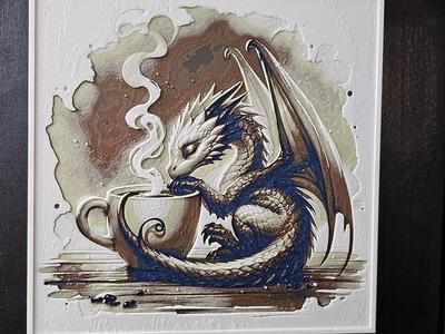 Coffee and Dragon Wall art - Hueforge - 200x200 - 4 colors