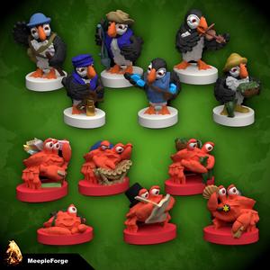 Everdell Board Game Upgraded Critters Crabs and Puffins (Unofficial)
