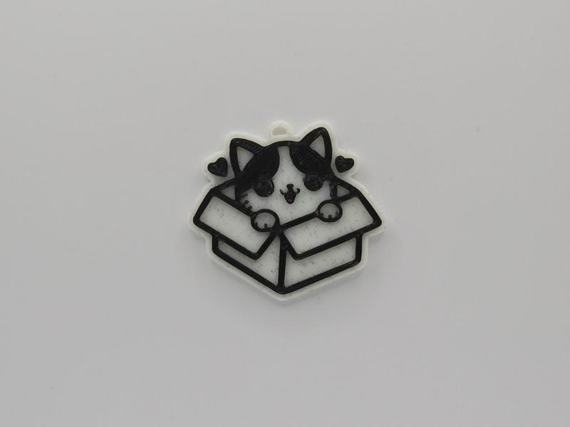 Cute Cat In a Box Keychain