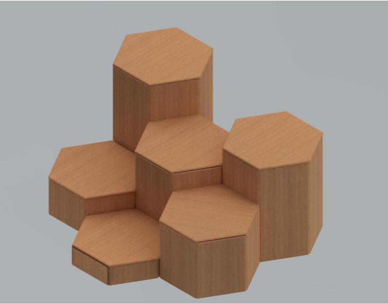 Hexagonal Display Risers/Storage Compartments (ergonomic and modern) 25mm-150mm with lid