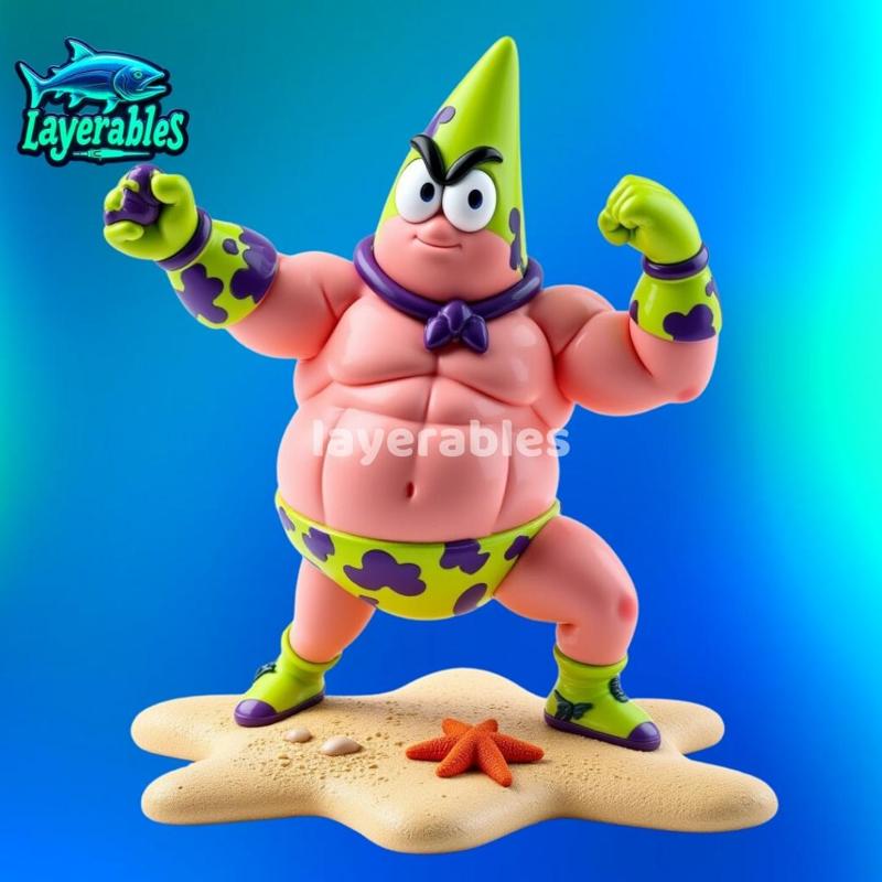 Chibi-Style Patrick Star Superhero 3D Model - Muscle-Bound SpongeBob SquarePants Character