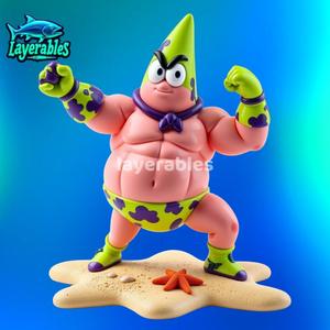 Chibi-Style Patrick Star Superhero 3D Model - Muscle-Bound SpongeBob SquarePants Character