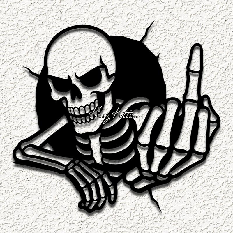 SKELETON MIDDLE FINGER wall art home decor