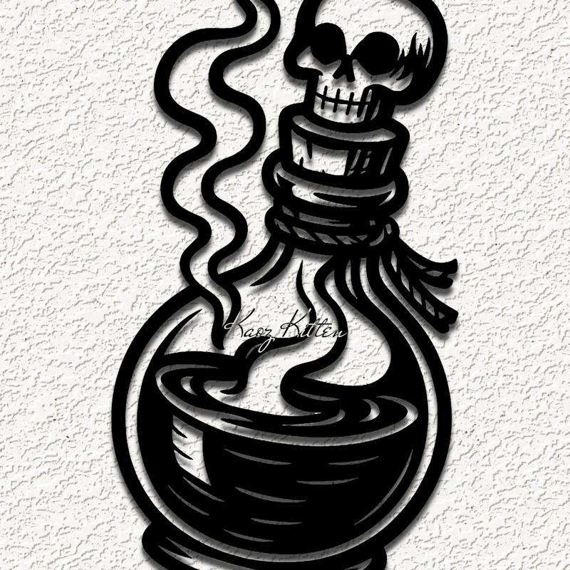 poison potion bottle skull wall art home decor