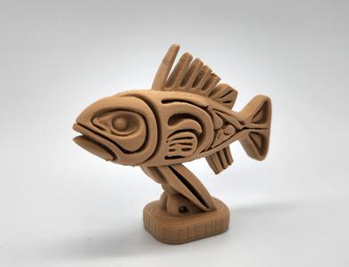 Wood-Carved Fish Sculpture