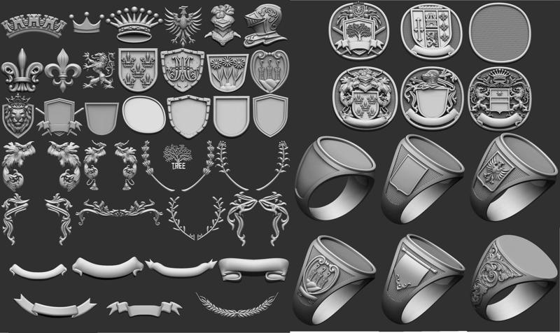 Coat of Arms Brasao - Crest Elements Set Colection 3D Model Collection