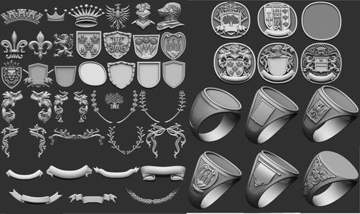 Coat of Arms Brasao - Crest Elements Set Colection 3D Model Collection
