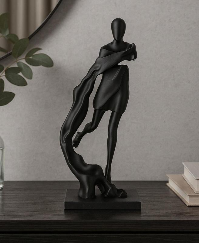 Veil of Silence Figurative Sculpture – Abstract Black Art with Flowing Form