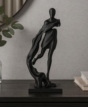 Veil of Silence Figurative Sculpture – Abstract Black Art with Flowing Form