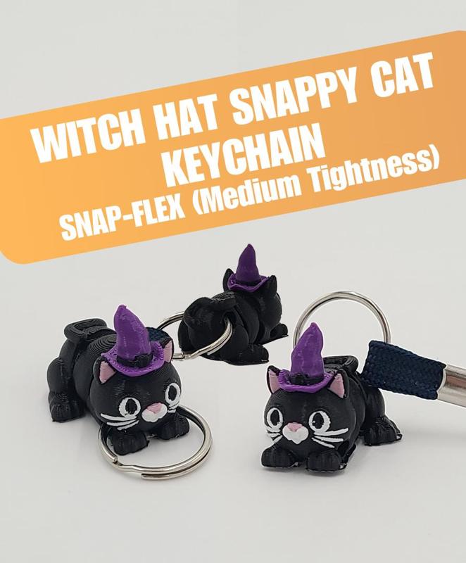Keychain Witch Hat Snappy Cat  - (Snap-Flex: Medium Tightness Joint)