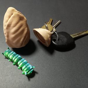 FLEXI CATERPILLAR IN COCOON CONTAINER KEYCHAIN - PRINT IN PLACE - SUPPORT FREE
