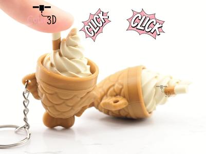 Cutie3D Taiyaky Fish Waffle Ice Cream Keycap Fidget Clicker Keychain - Cute Backpack Keychain