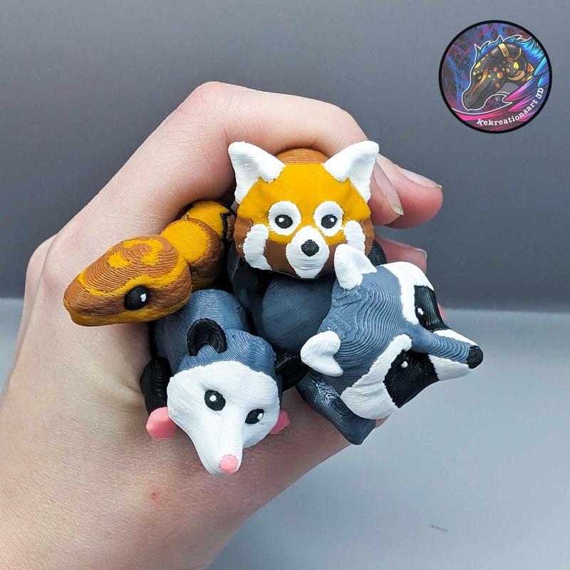 Baby Flexi Critters Set 2 (Snake, Opossum, Racoon, Red Panda)