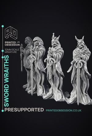 Sword Wraiths - 4 Models - Undead Sword Masters - PRE SUPPORTED -32mm scale - D&D 