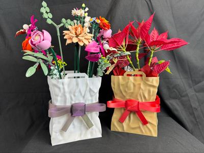 Crumpled Paper Bag Vase - Optional Bow and Handles
