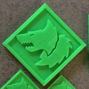 Abstract wolf head, 2D extrusion, useful to stamp on other 3D objects