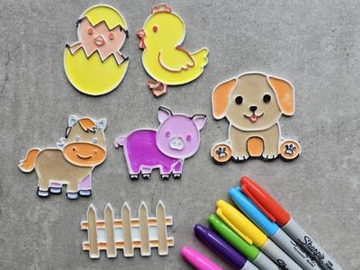 Cute Farm Animal Dog Pig Horse Chick Coloring set