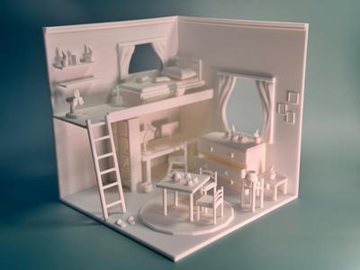 Miniature Double-Story House Model (Size 17x17cm) Miniature Furniture Mini World Cute House Room Ornament