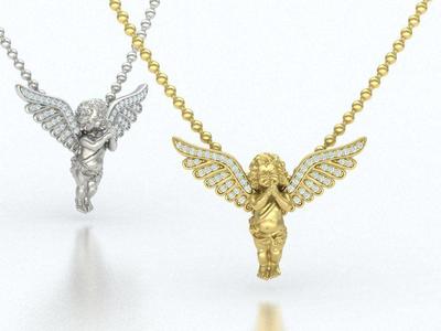 Angel Diamond Necklace Pendant Praying Angel 3dmodel
