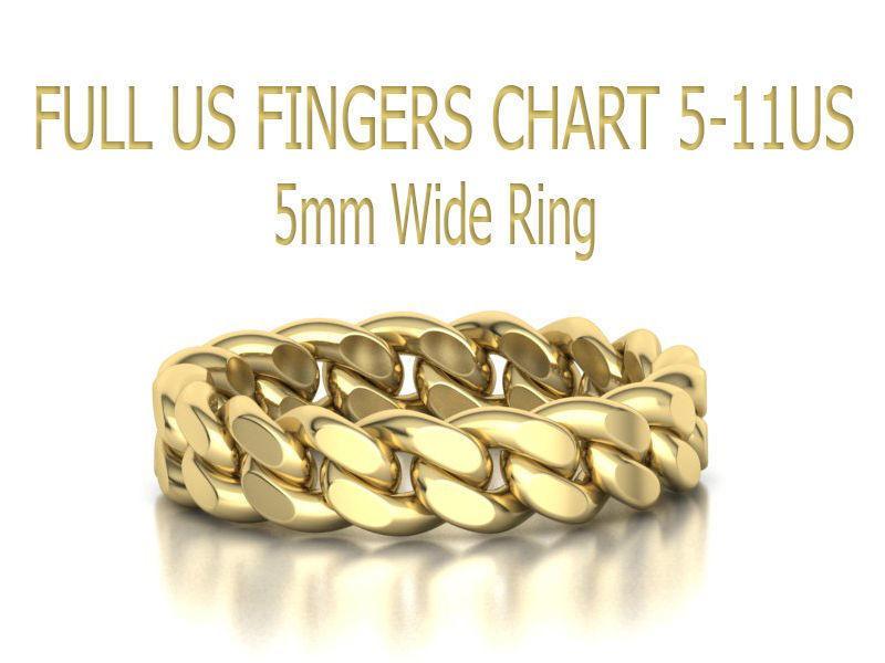 Cuban Link Chain Ring 5mm Wide ALL US-Chart FINGER SIZES