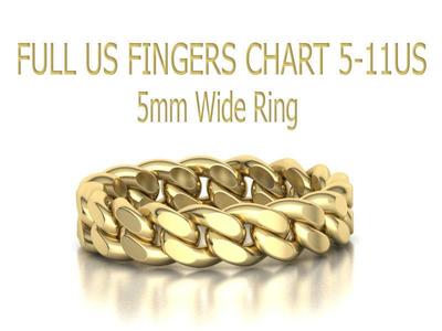 Cuban Link Chain Ring 5mm Wide ALL US-Chart FINGER SIZES