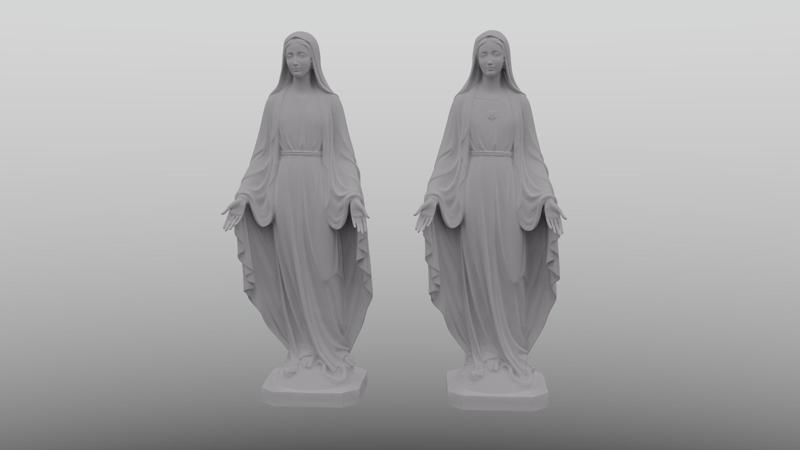 3D printable figurine of Virgin Mary standing on a globe