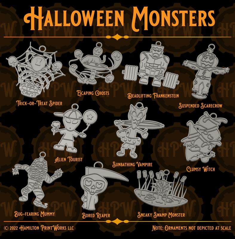 Halloween Monsters Ornament Set | Spooky Decorations