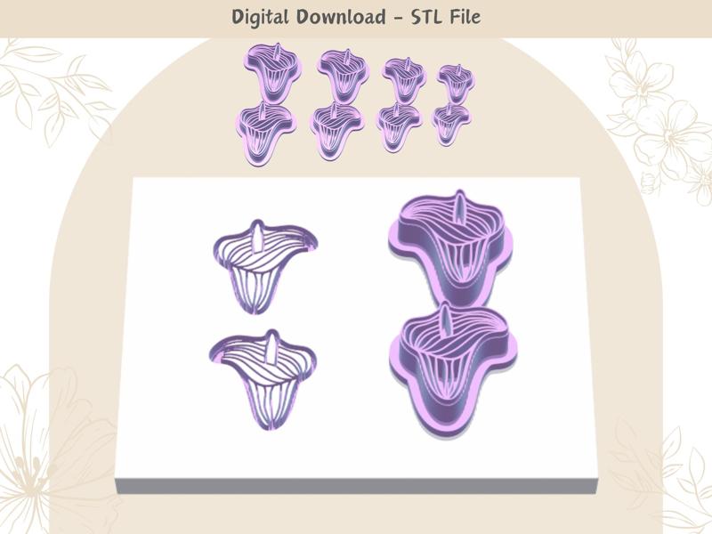 Lilies Mirror pair Clay Cutter for Polymer Clay | Digital STL File | Clay Tools | 4 Sizes Summer Cla