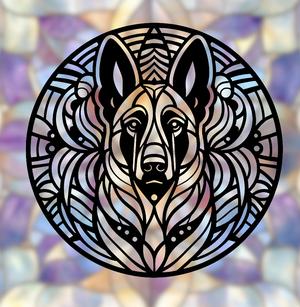 German Shepherd / Malinois Mandala Art (Stained Glass Style)