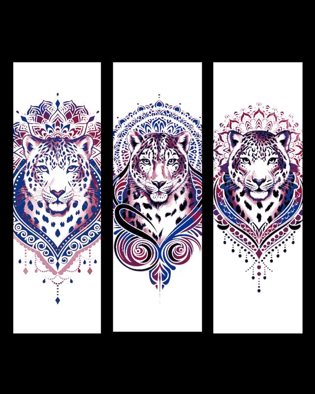 Pink and Blue Jaguar Tattoo designs - set of Bookmarks