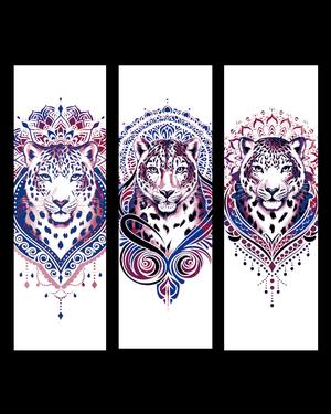 Pink and Blue Jaguar Tattoo designs - set of Bookmarks