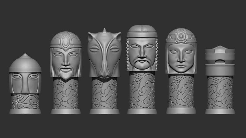3D Celtic Heads Chess Set