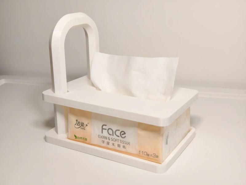 Multifunctional tissue box, portable, wall-mountable, and freestanding. Separate parts, no supports required