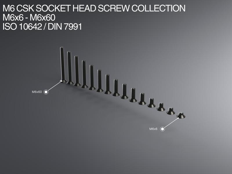 M6 CSK Socket Head Screw Collection M6x6-M6x60 ISO 10642 / DIN 7991