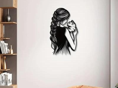 Girl's wall decoration with cat