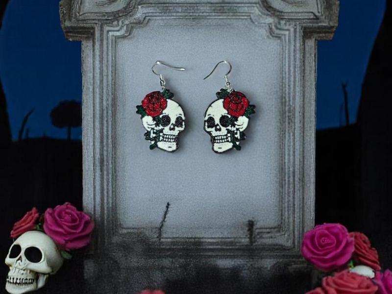 Skull rose earrings