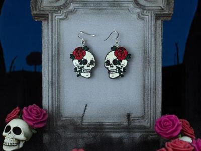 Skull rose earrings