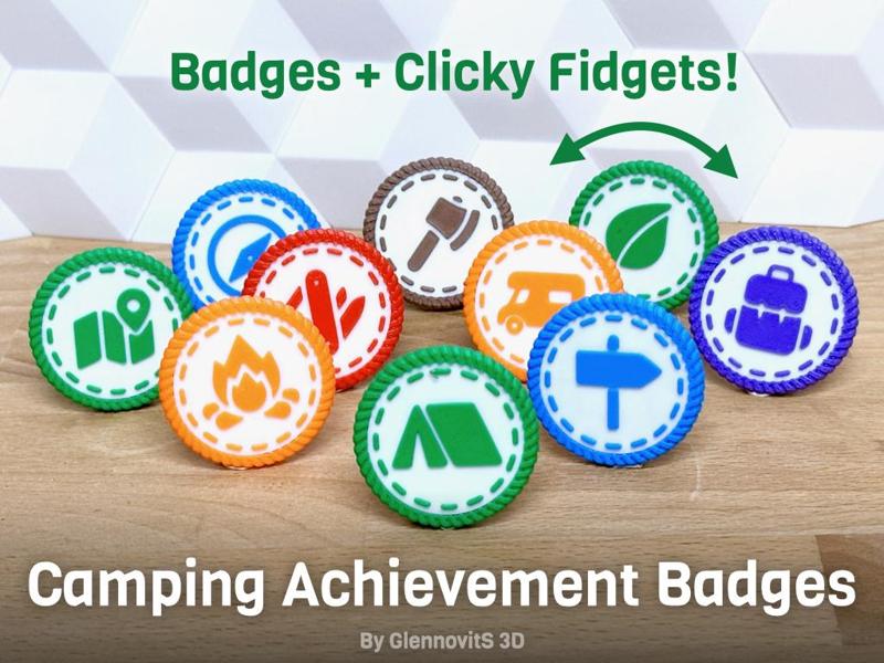 Camping Achievement Badges (clicky fidget outdoor awards)