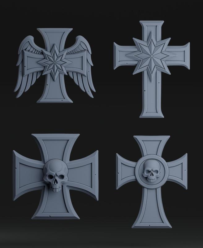 Ornate Gothic Crosses + Free dragon warhammer - Tabletop wargame rpg props