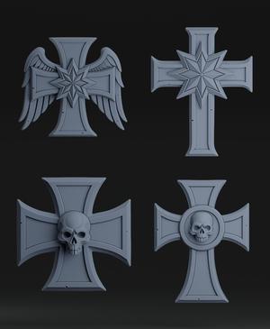 Ornate Gothic Crosses + Free dragon warhammer - Tabletop wargame rpg props
