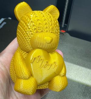 Knitted Bear with Heart Plush with Mom written
