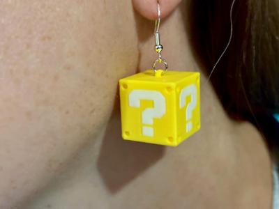 Super Mario Question Mark Cube Earrings